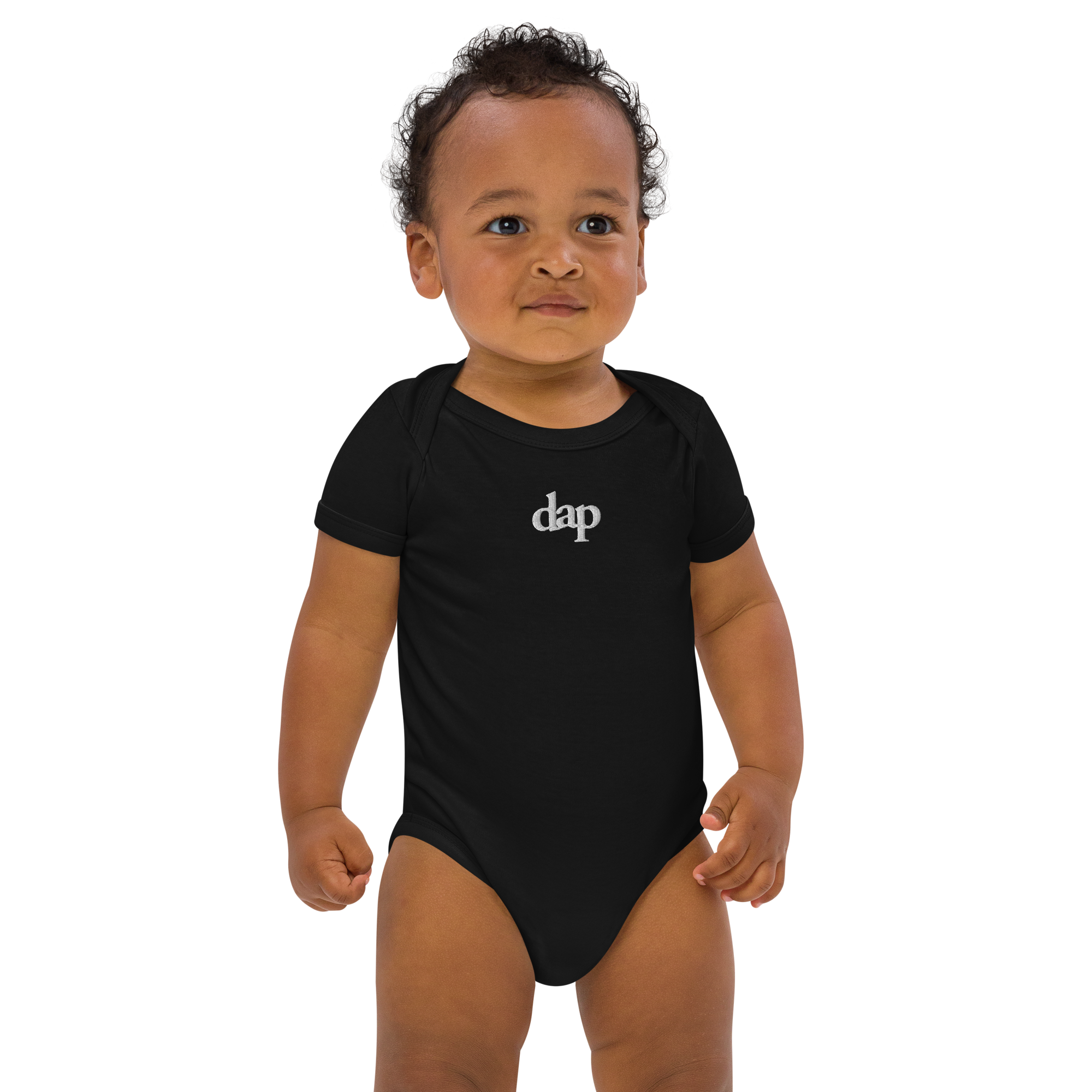 100% organic cotton dap babysuit (black + embroidery)