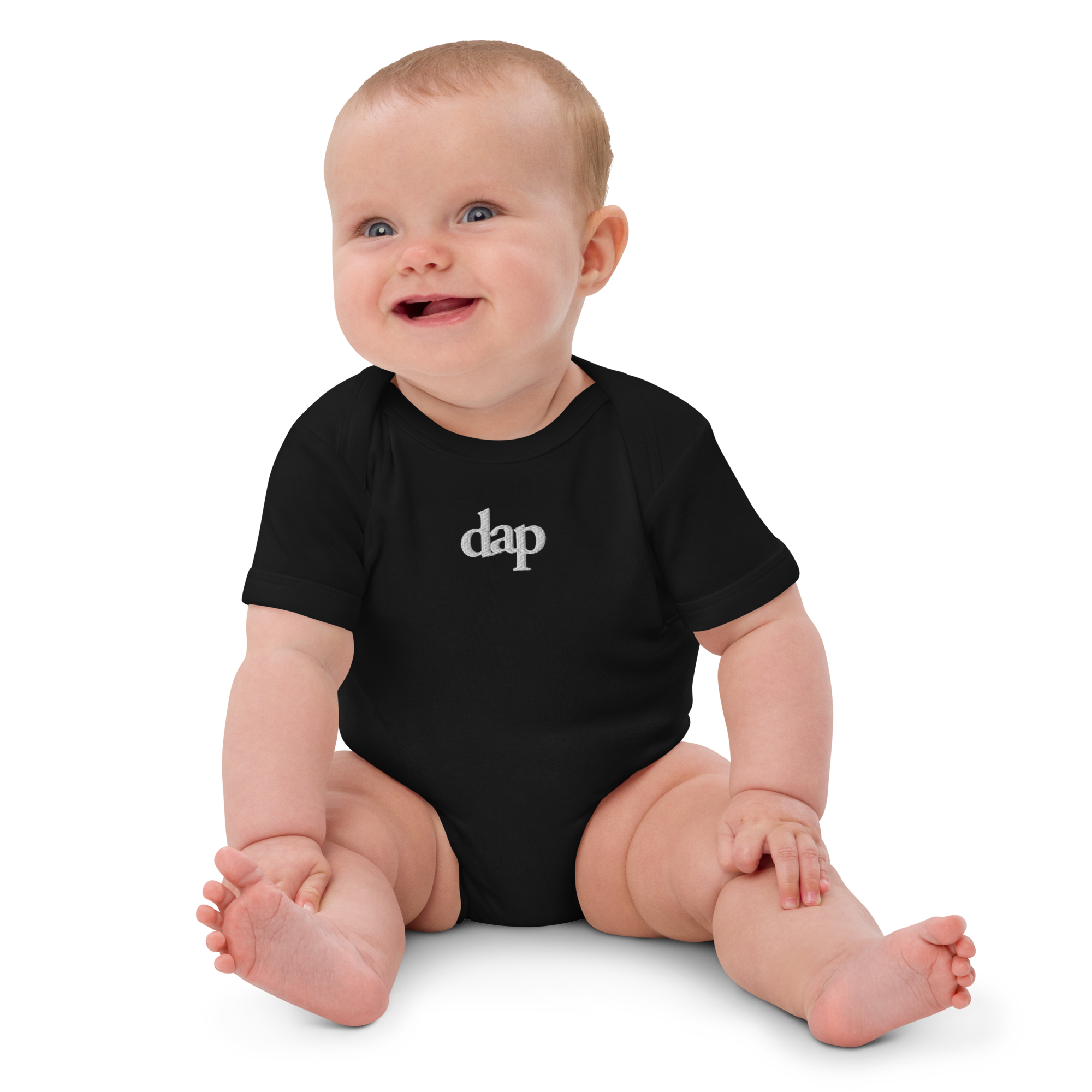 100% organic cotton dap babysuit (black + embroidery)
