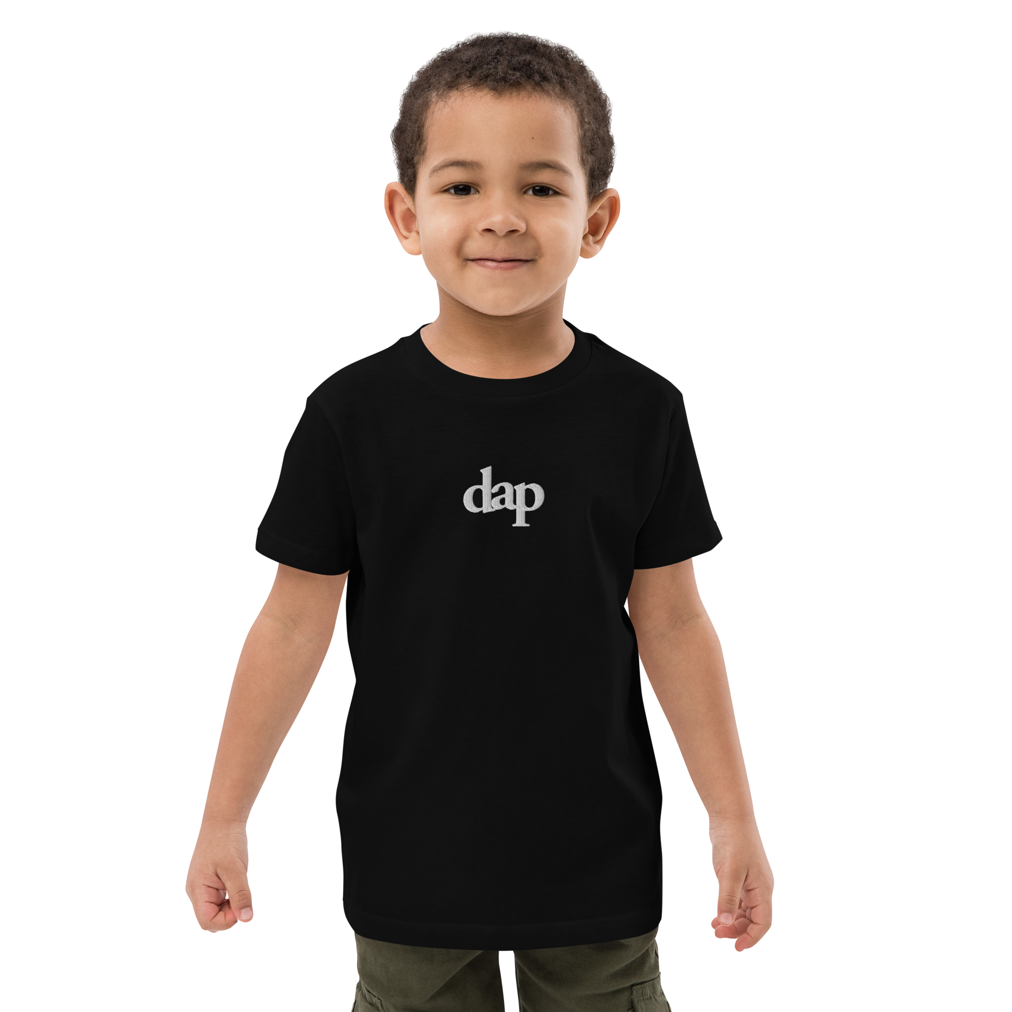 100% organic cotton kids dap short sleeve tee (black + embroidery)
