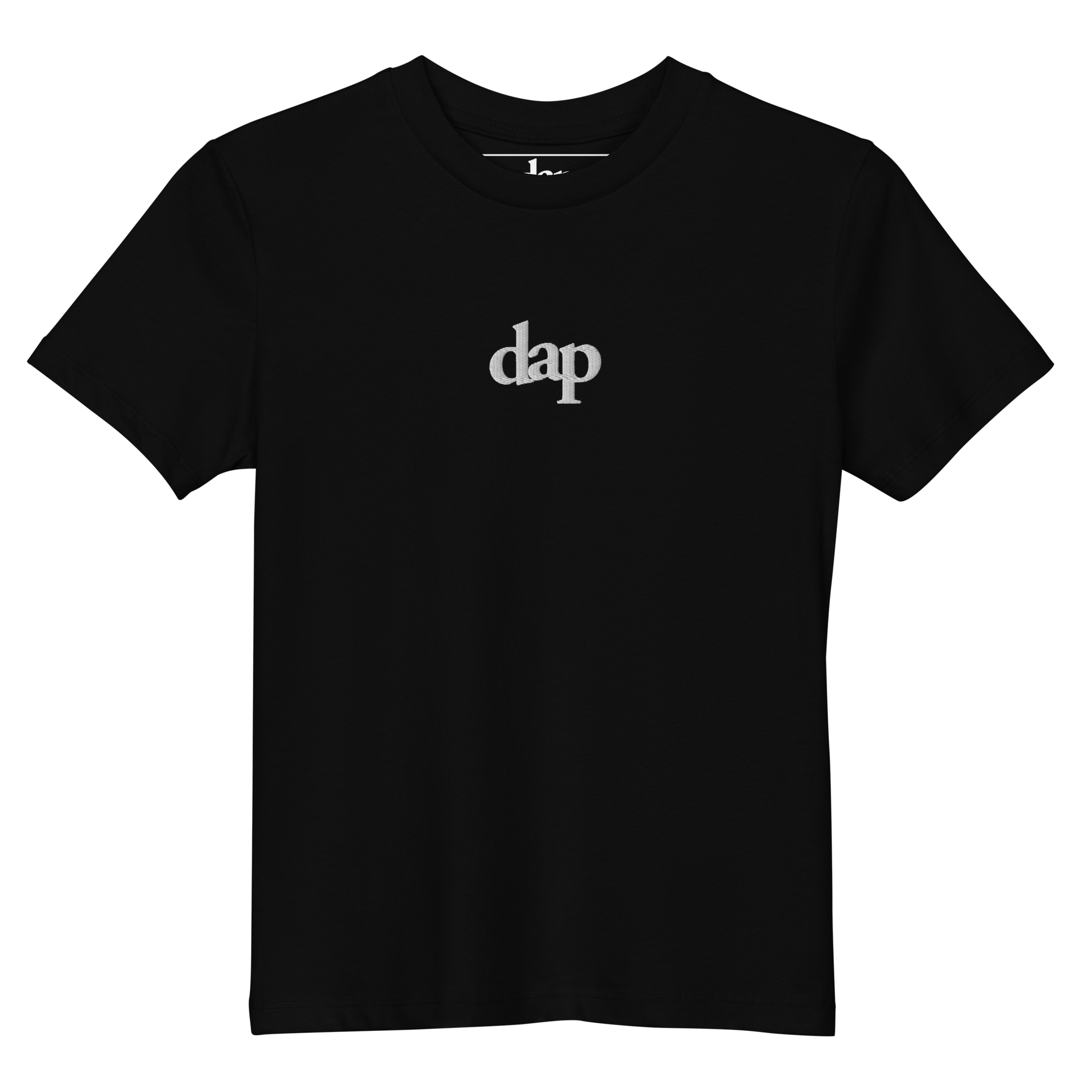 100% organic cotton kids dap short sleeve tee (black + embroidery)