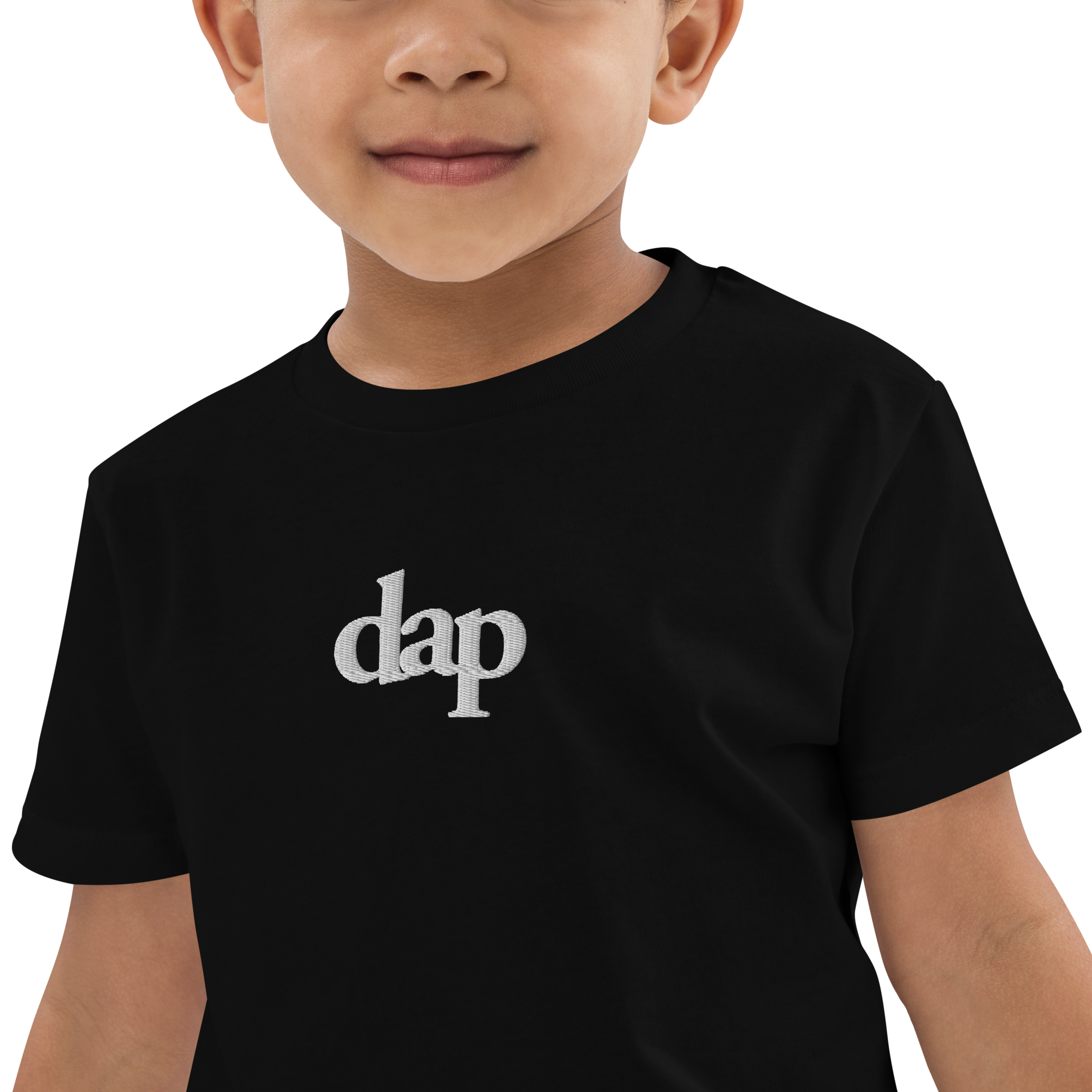 100% organic cotton kids dap short sleeve tee (black + embroidery)