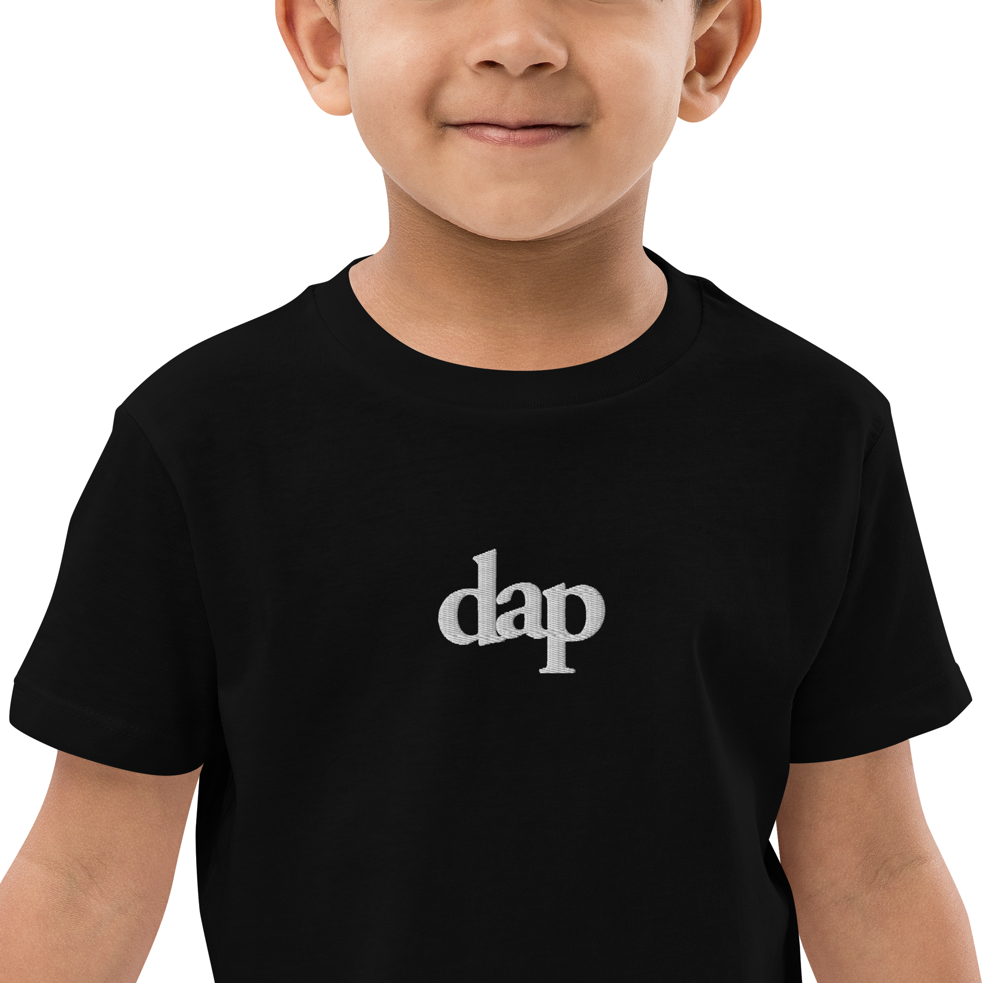100% organic cotton kids dap short sleeve tee (black + embroidery)