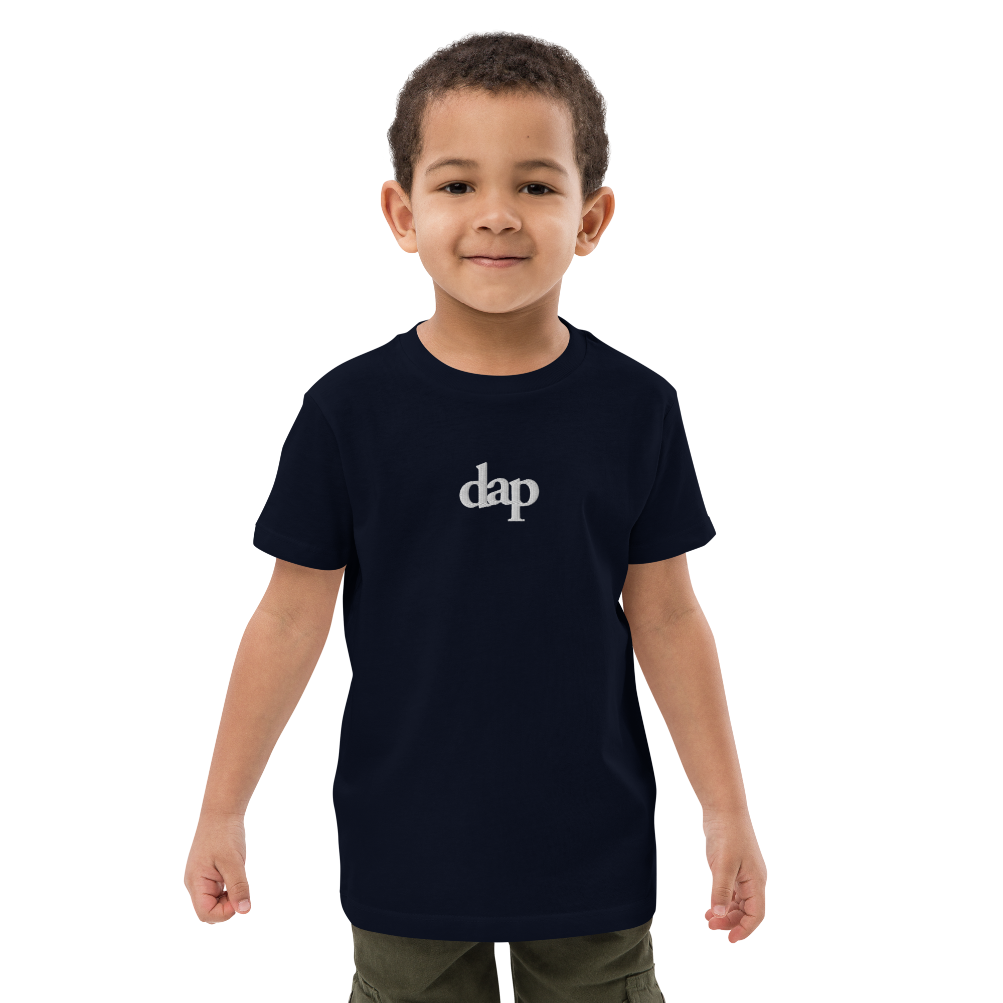 100% organic cotton kids dap short sleeve tee (navy + embroidery)