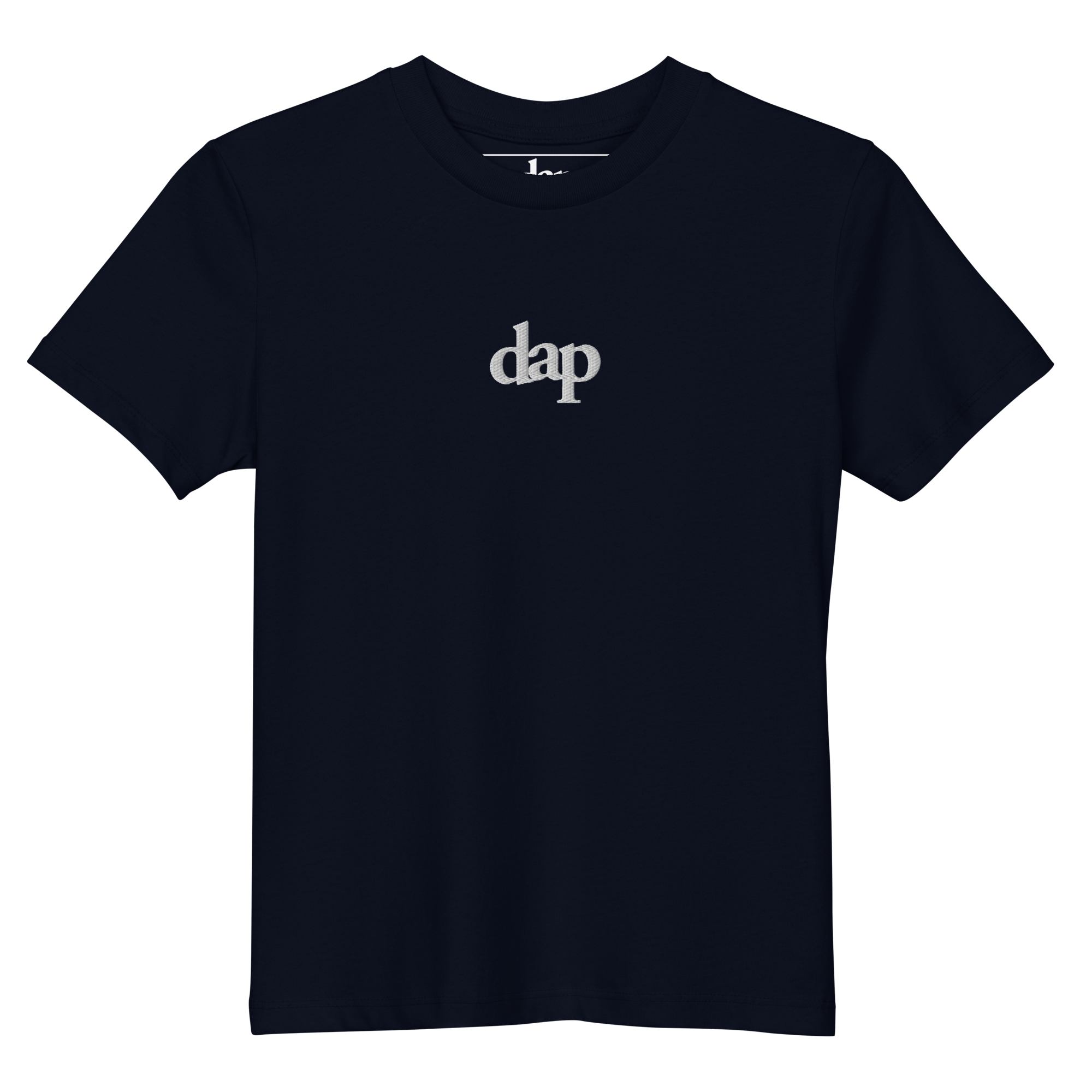 100% organic cotton kids dap short sleeve tee (navy + embroidery)