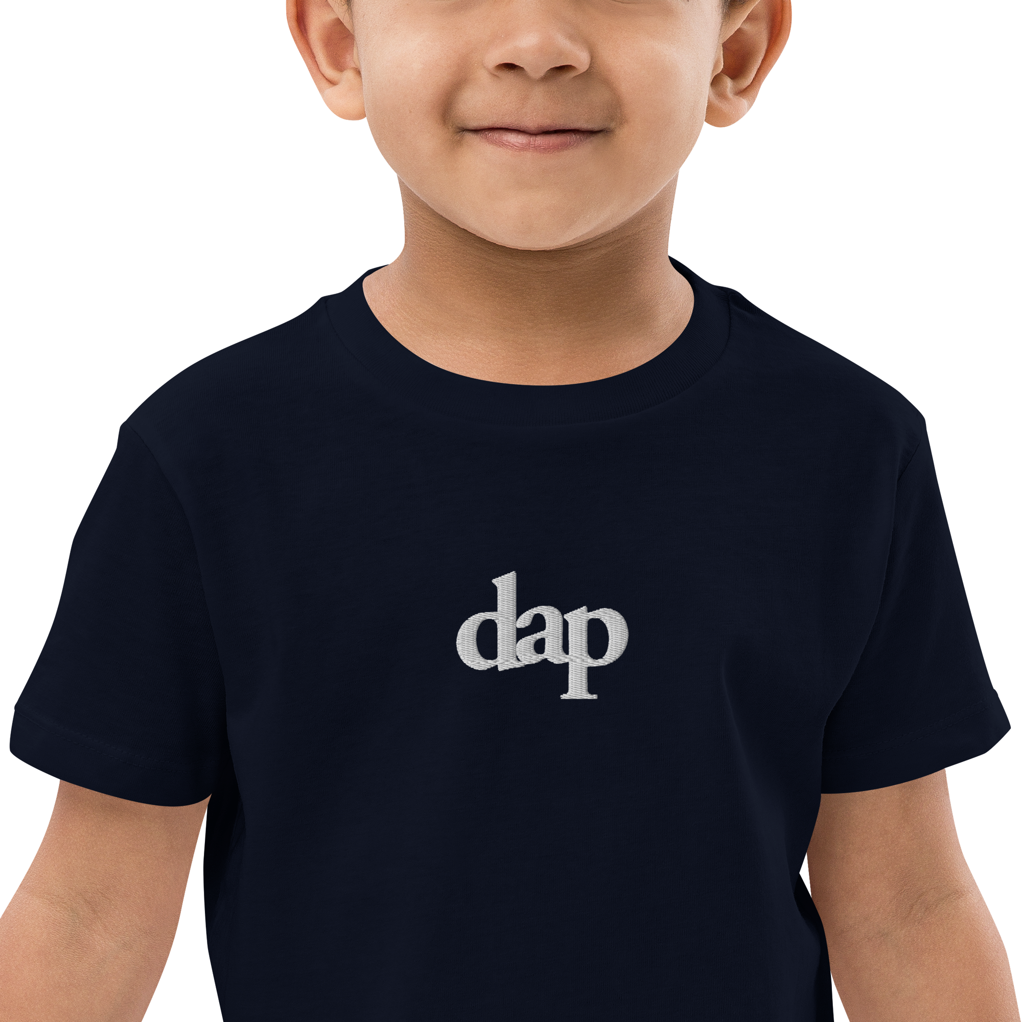 100% organic cotton kids dap short sleeve tee (navy + embroidery)
