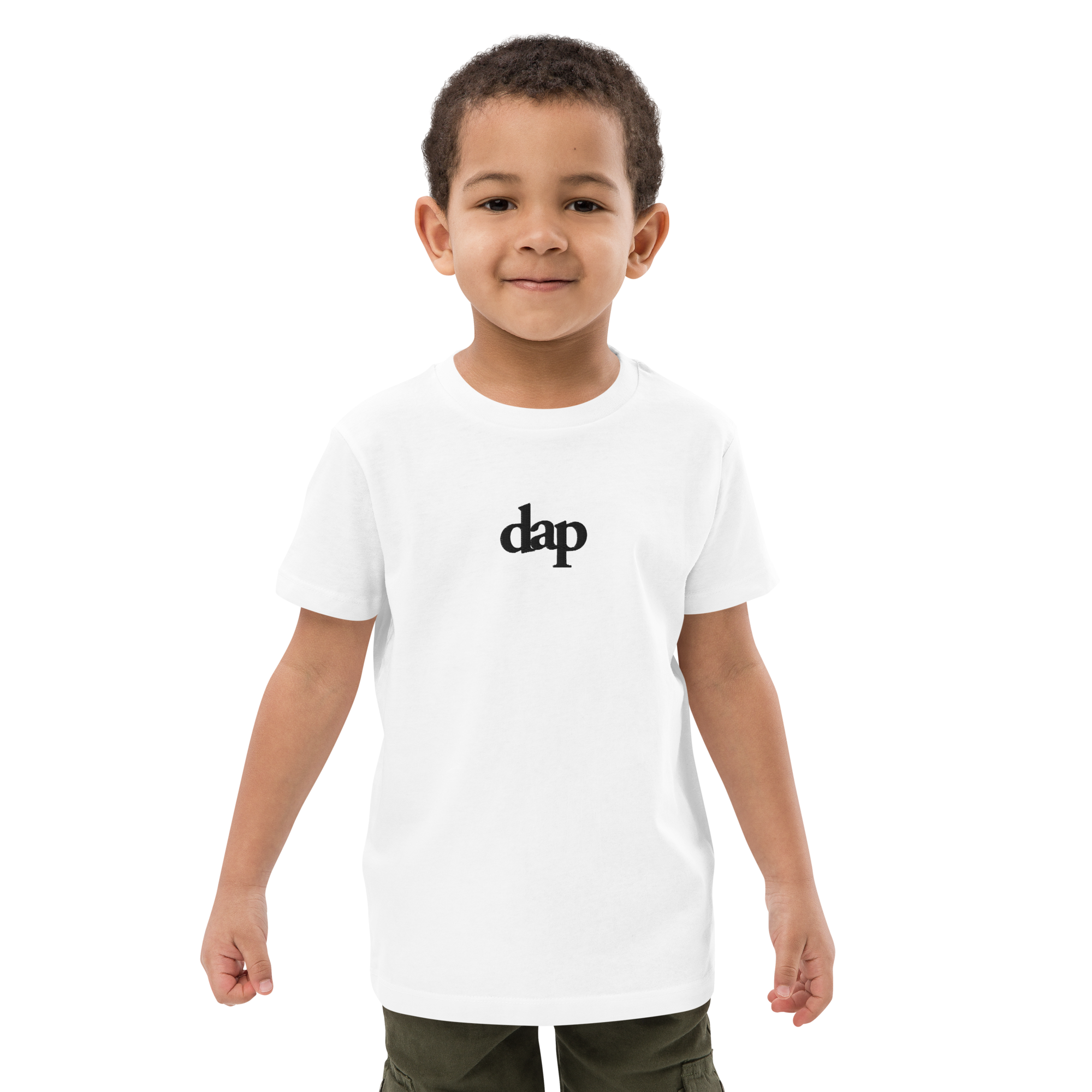 100% organic cotton kids dap short sleeve tee (white + embroidery)