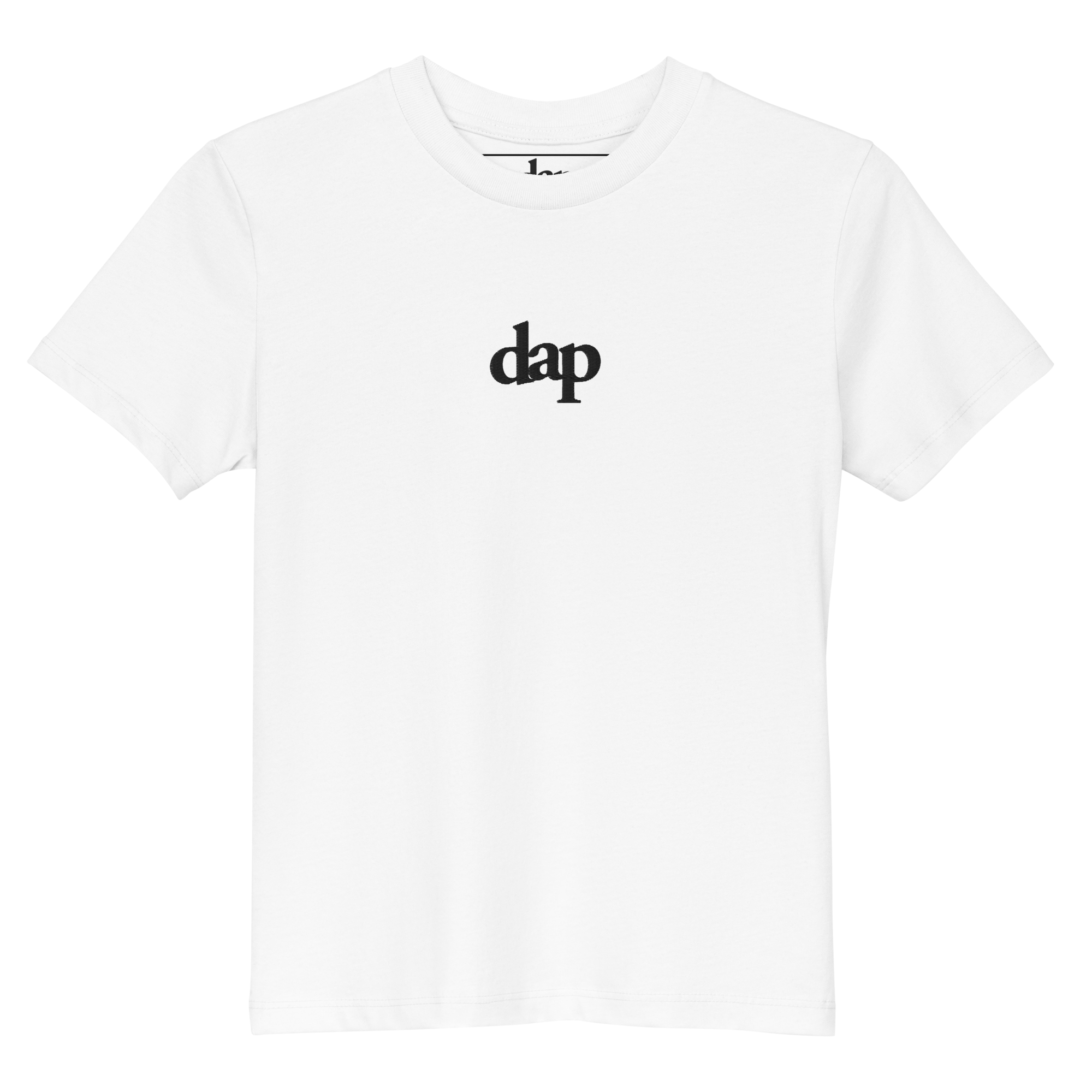 100% organic cotton kids dap short sleeve tee (white + embroidery)