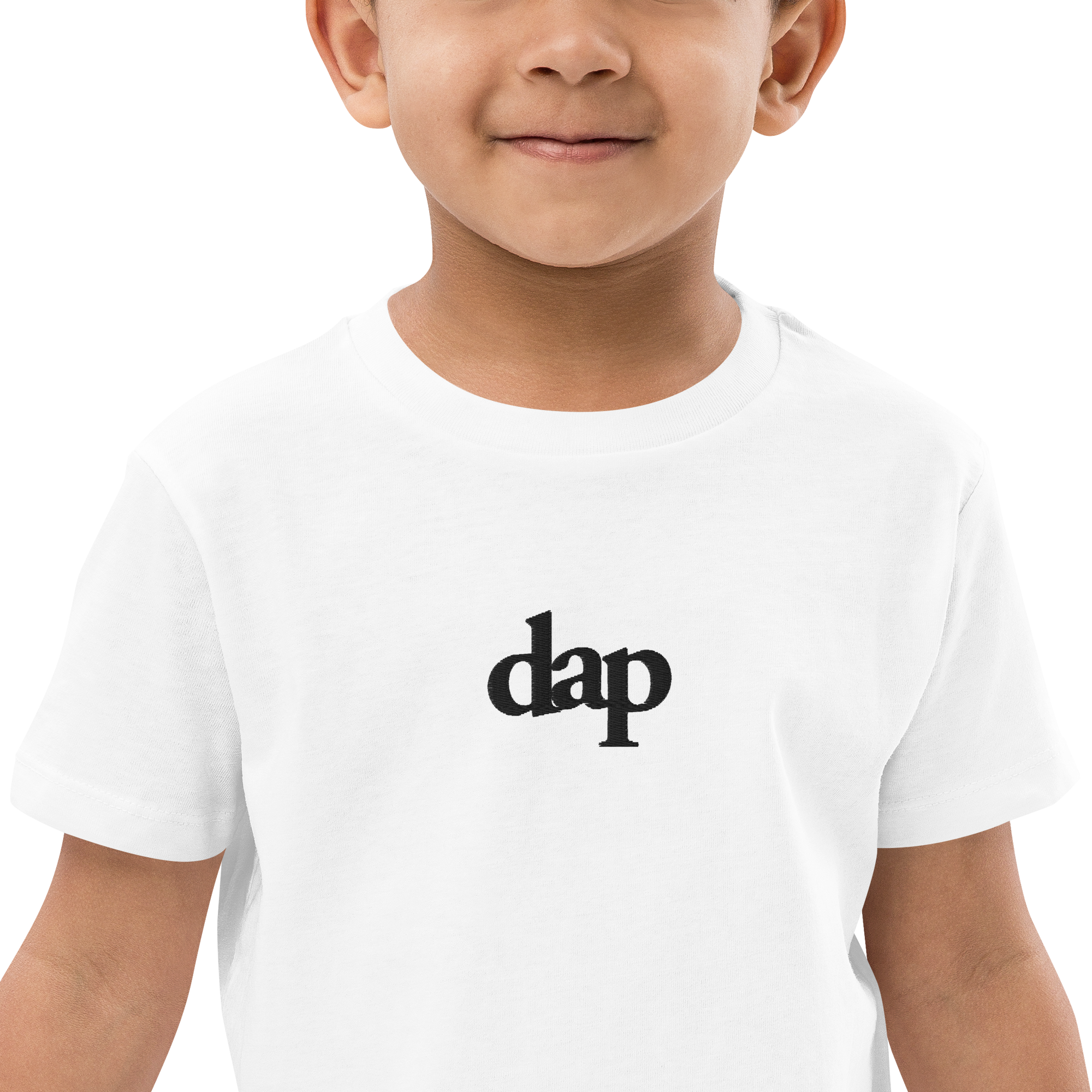 100% organic cotton kids dap short sleeve tee (white + embroidery)