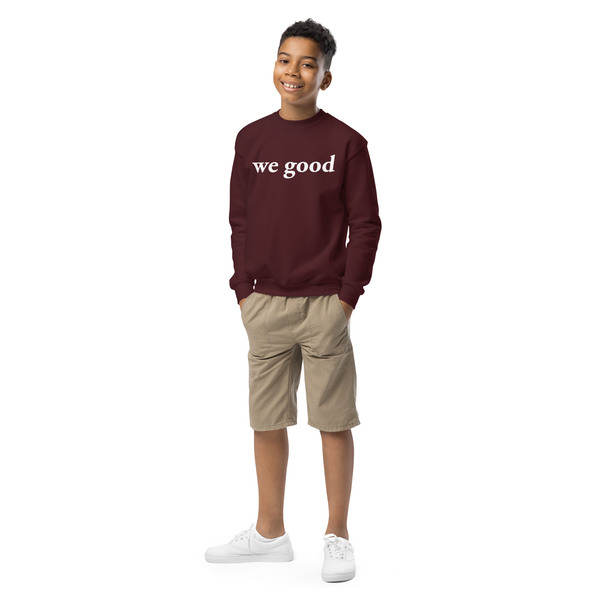 kids we good sweatshirt (maroon)