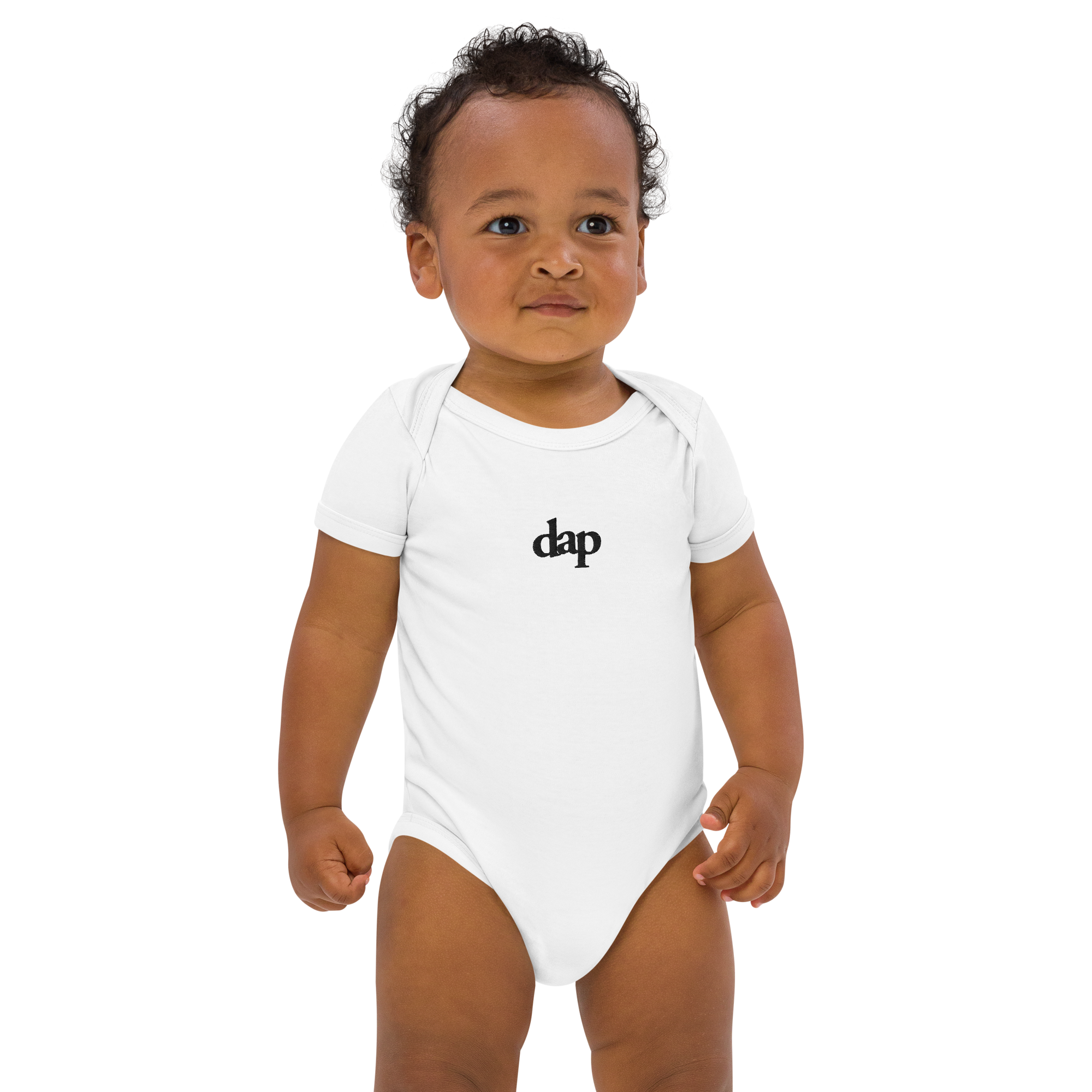 100% organic cotton dap babysuit (white + embroidery)