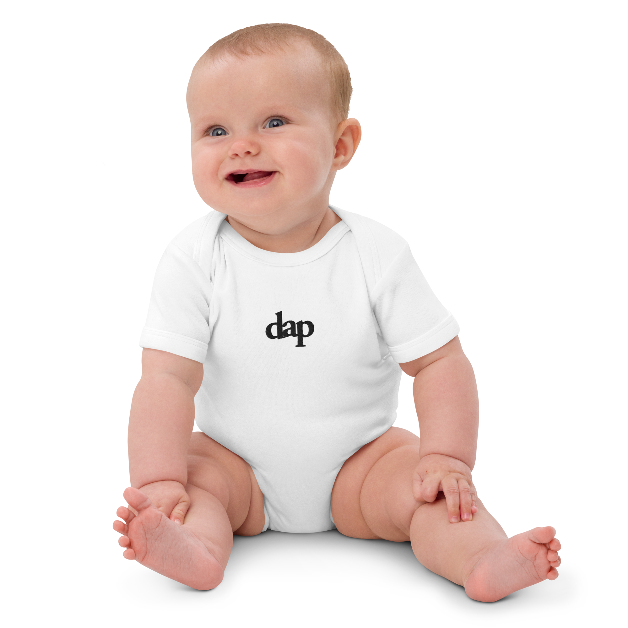 100% organic cotton dap babysuit (white + embroidery)