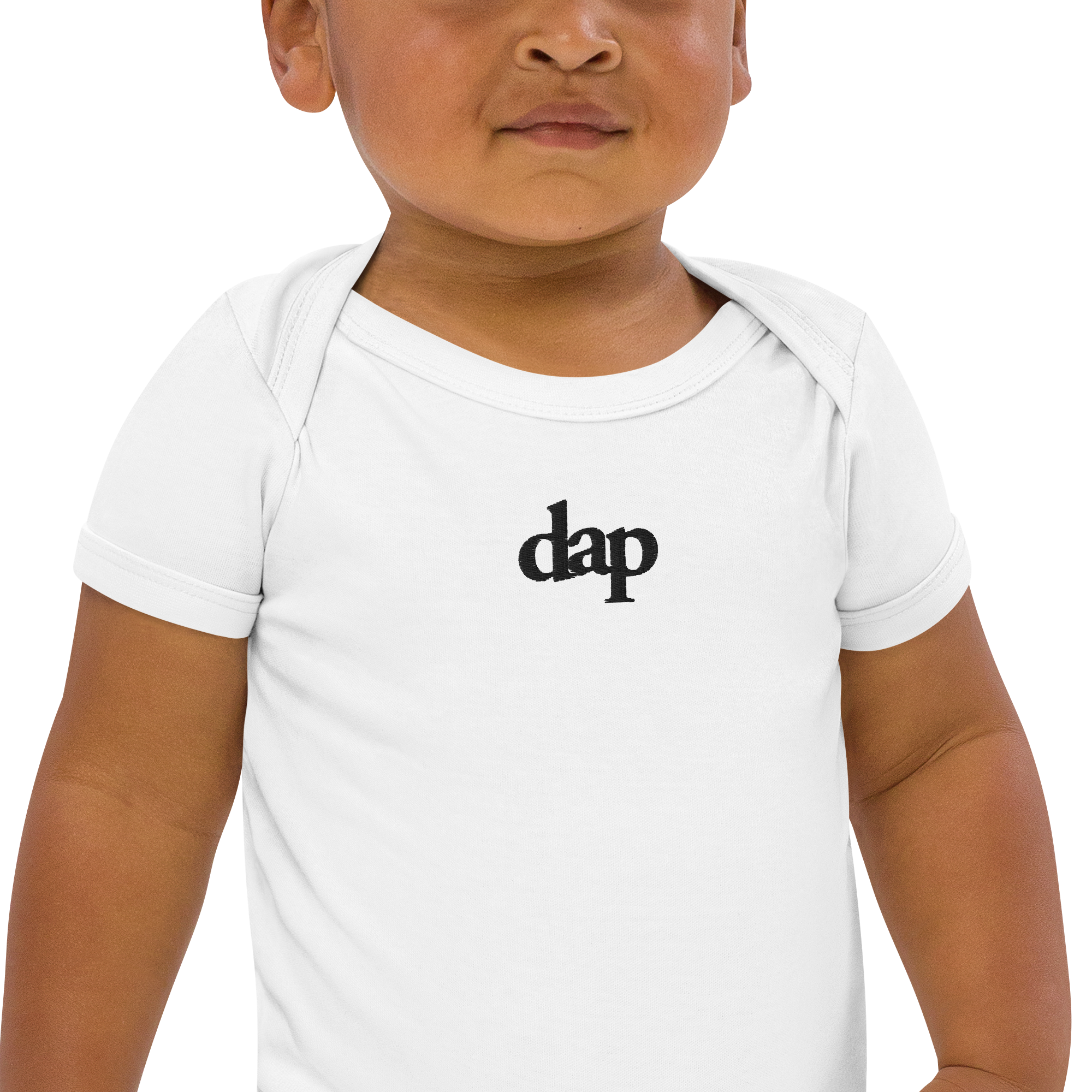 100% organic cotton dap babysuit (white + embroidery)